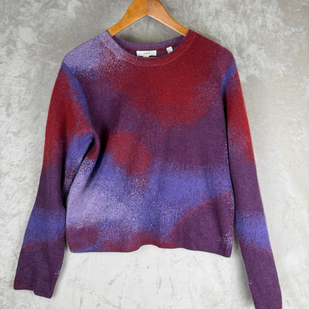 Vince Mohair Wool Blend Abstract Blurred Print Sweater Burgundy Purple Large